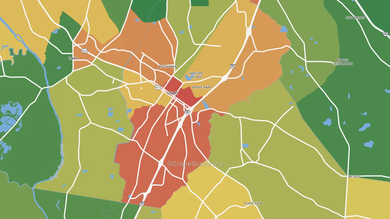 Dunn, NC Map of Theft Rates