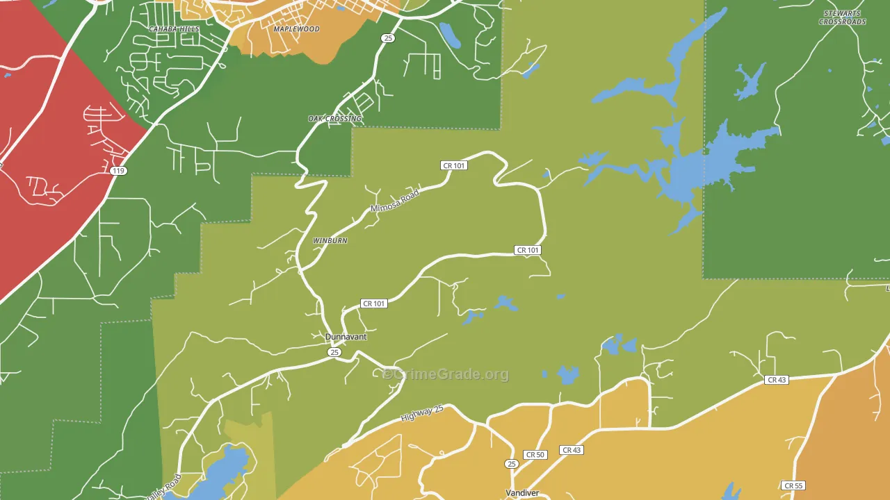 Dunnavant, AL Map of Theft Rates
