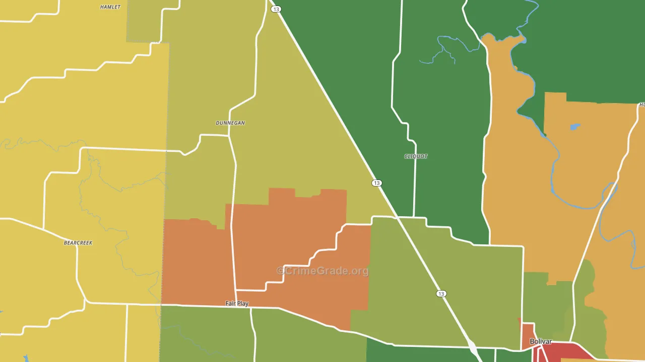 Dunnegan, MO Map of Theft Rates