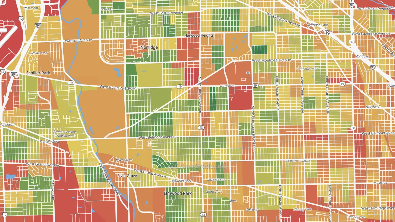 Dunning, Chicago, IL Map of Theft Rates