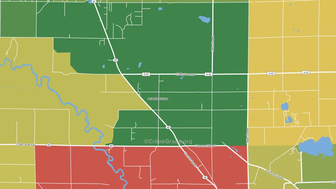Dunningville, MI Map of Theft Rates