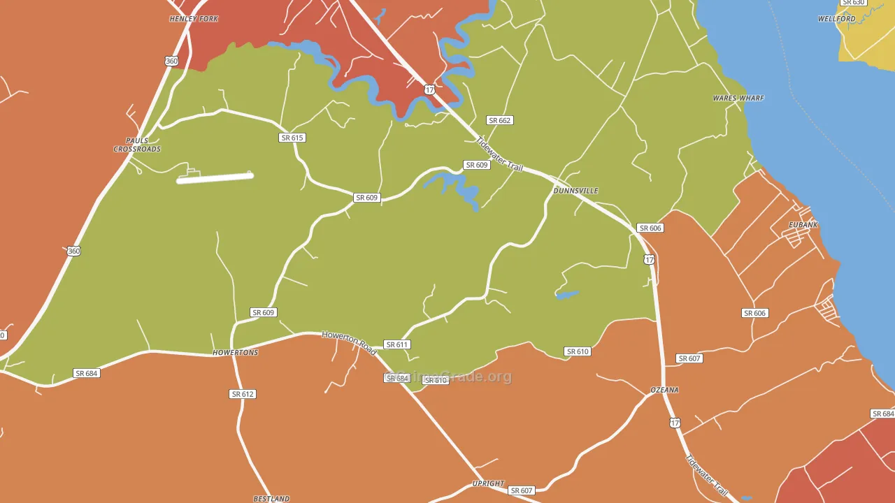Dunnsville, VA Map of Theft Rates