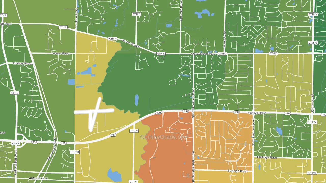 Duplainville, WI Map of Theft Rates