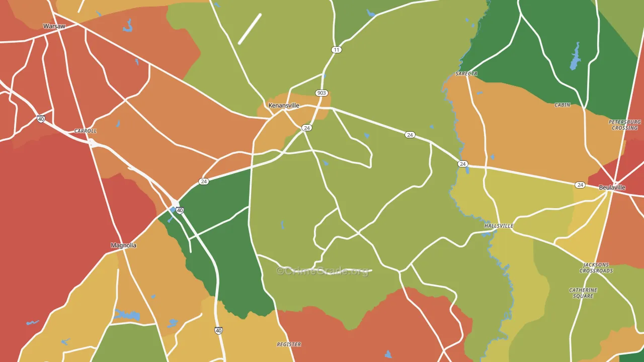 Duplin County, NC Map of Theft Rates
