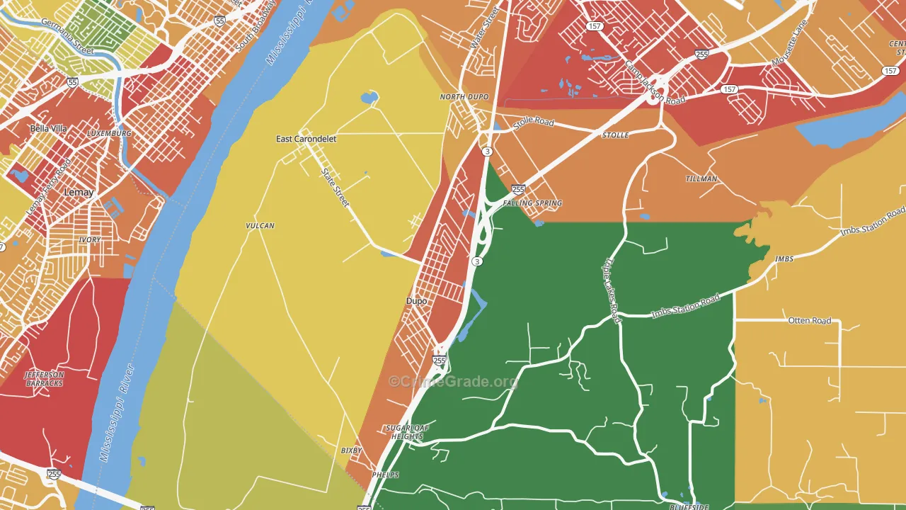 Dupo, IL Map of Theft Rates