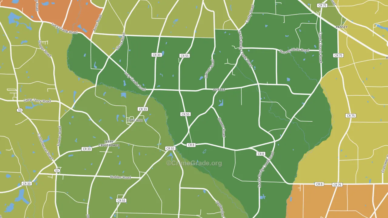 Dupree, AL Map of Theft Rates