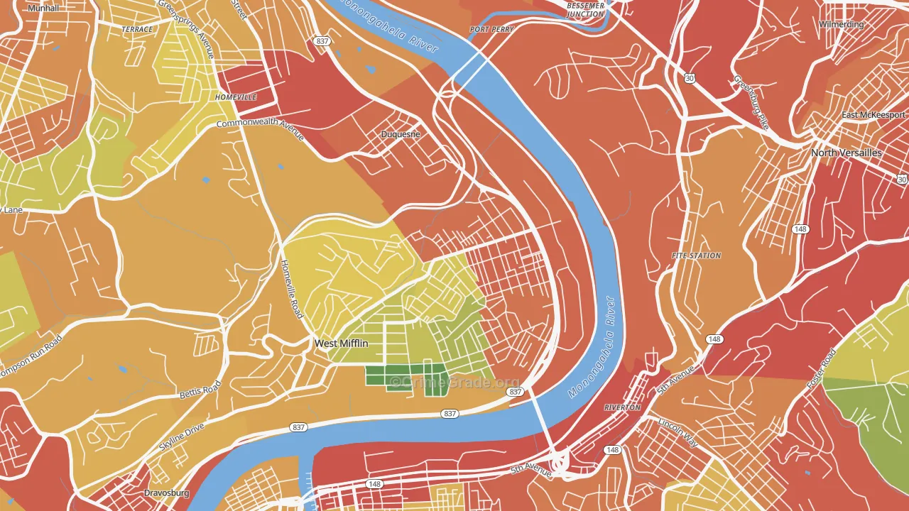 Duquesne, PA Map of Theft Rates