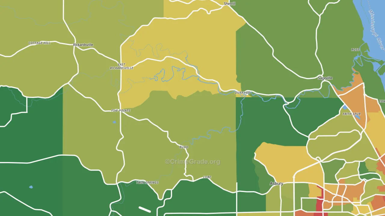 Durango, IA Map of Theft Rates