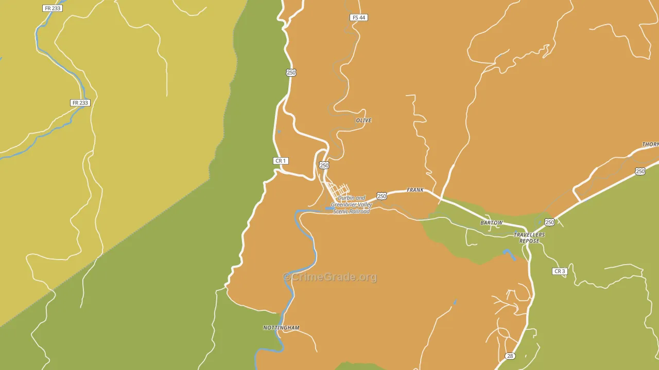 Durbin, WV Map of Theft Rates