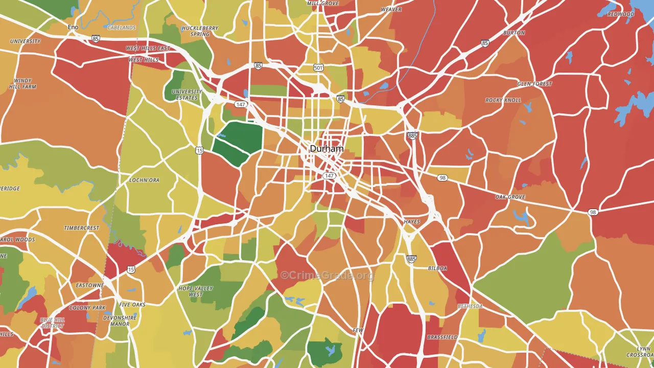 Durham County, NC Map of Theft Rates