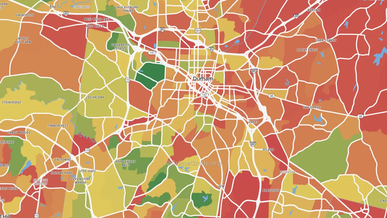 Durham, NC Map of Theft Rates