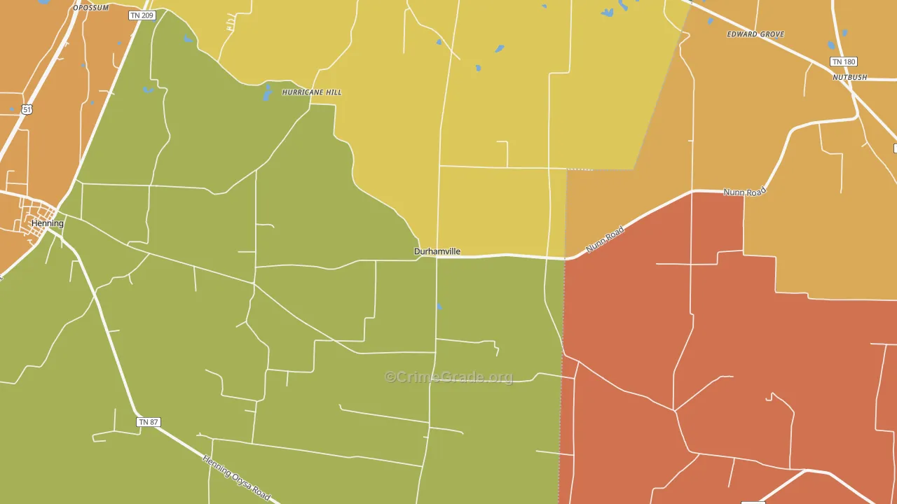 Durhamville, TN Map of Theft Rates