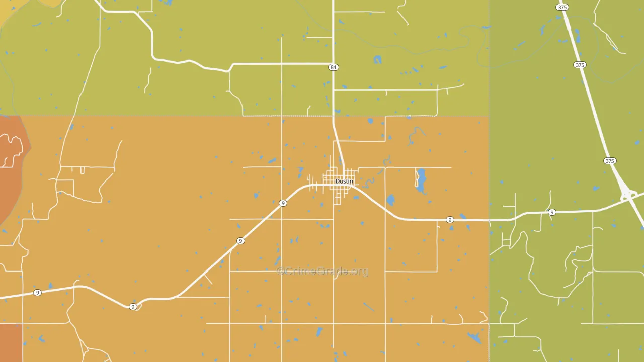Dustin, OK Map of Theft Rates