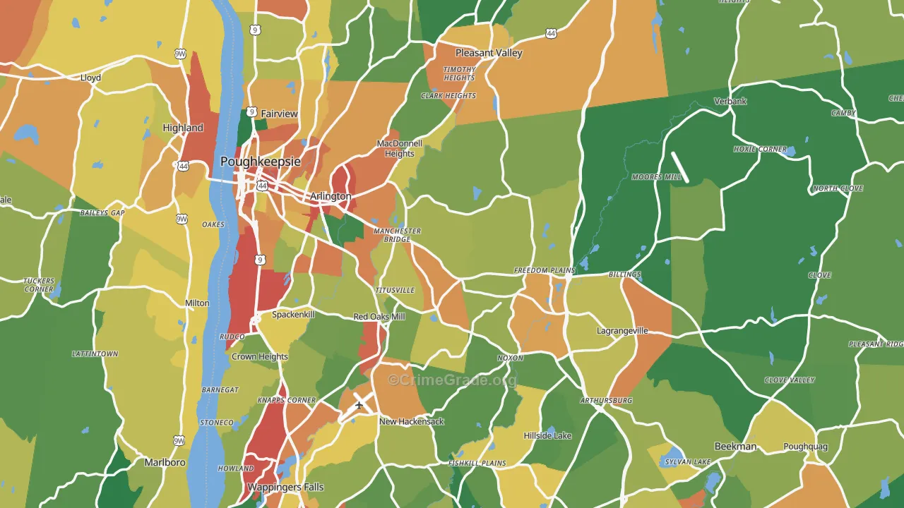 Dutchess County, NY Map of Theft Rates