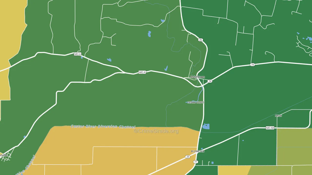 Dutchtown, MO Map of Theft Rates