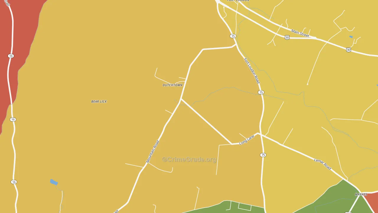 Dutchtown, PA Map of Theft Rates