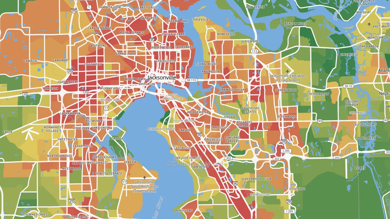 Duval County, FL Map of Theft Rates