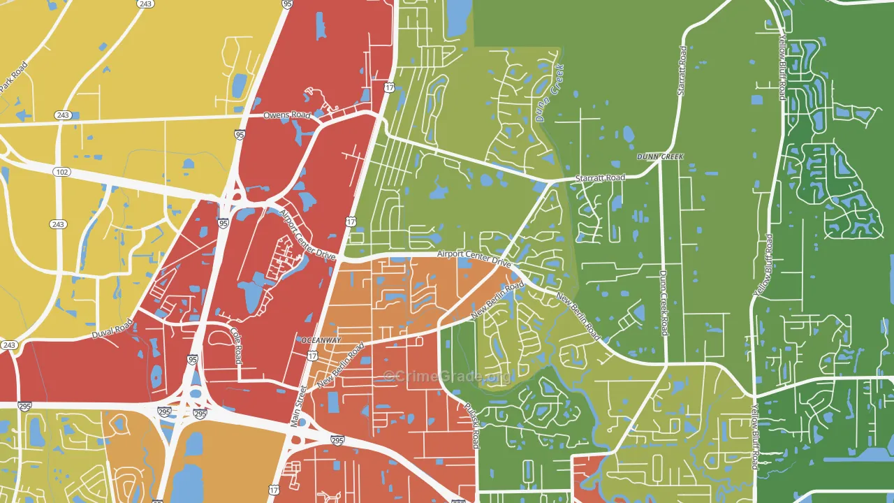 Duval, Jacksonville, FL Map of Theft Rates