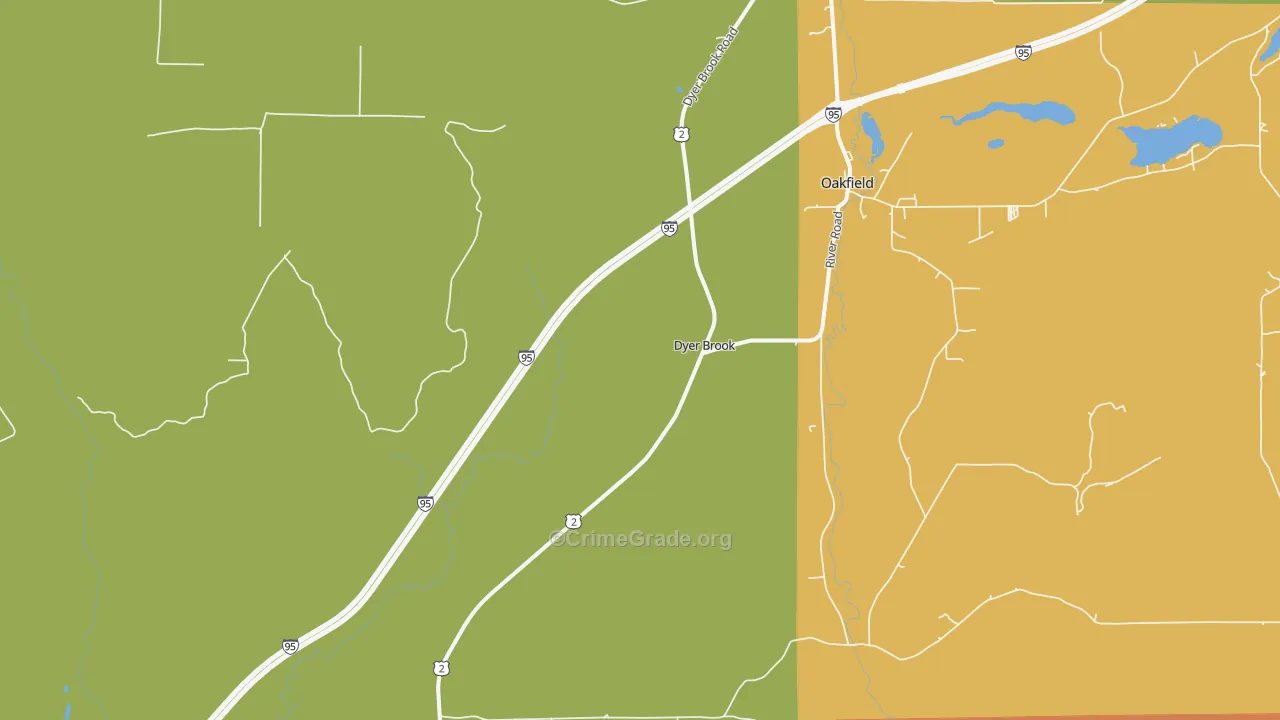 Dyer Brook, ME Map of Theft Rates