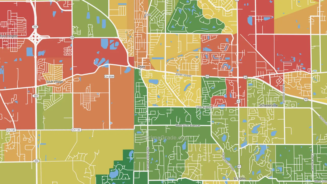 Dyer, IN Map of Theft Rates