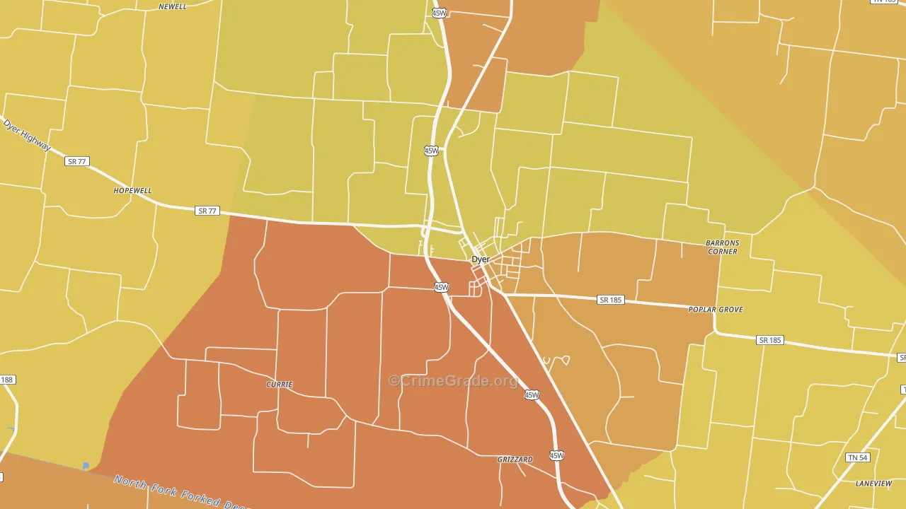 Dyer, TN Map of Theft Rates
