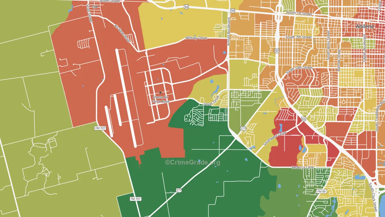 Dyess Afb, TX Map of Theft Rates