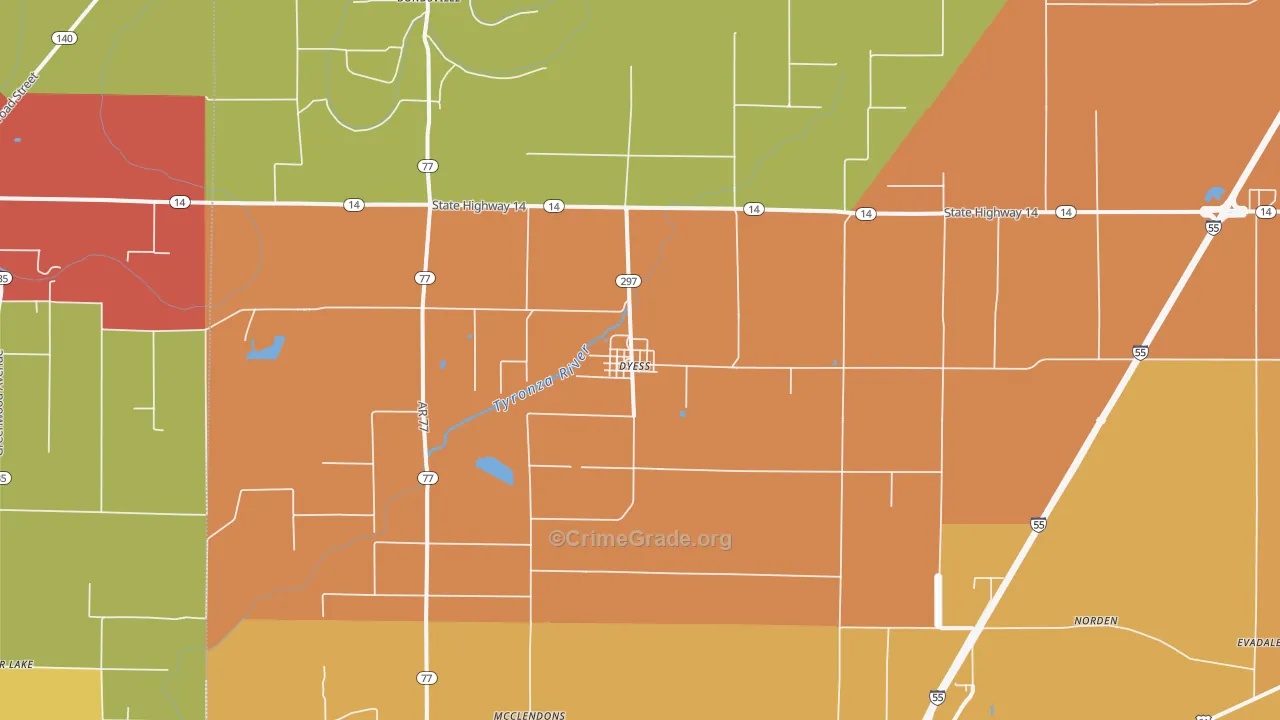 Dyess, AR Map of Theft Rates