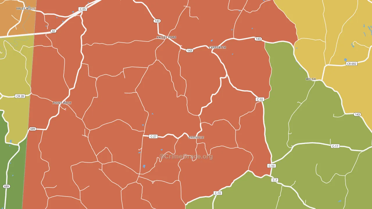Dyesville, OH Map of Theft Rates