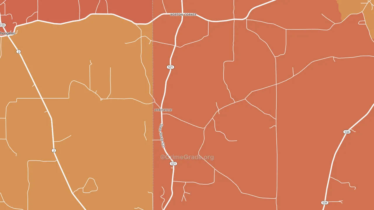 Dykesville, LA Map of Theft Rates