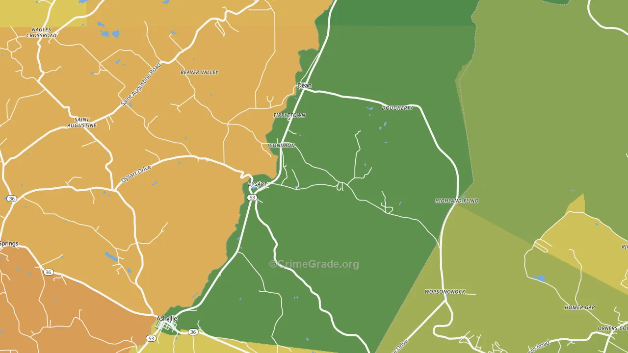 Dysart, PA Map of Theft Rates