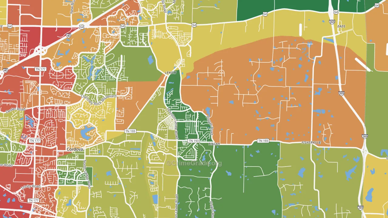 Eads-Fisherville, Cordova, TN Map of Theft Rates