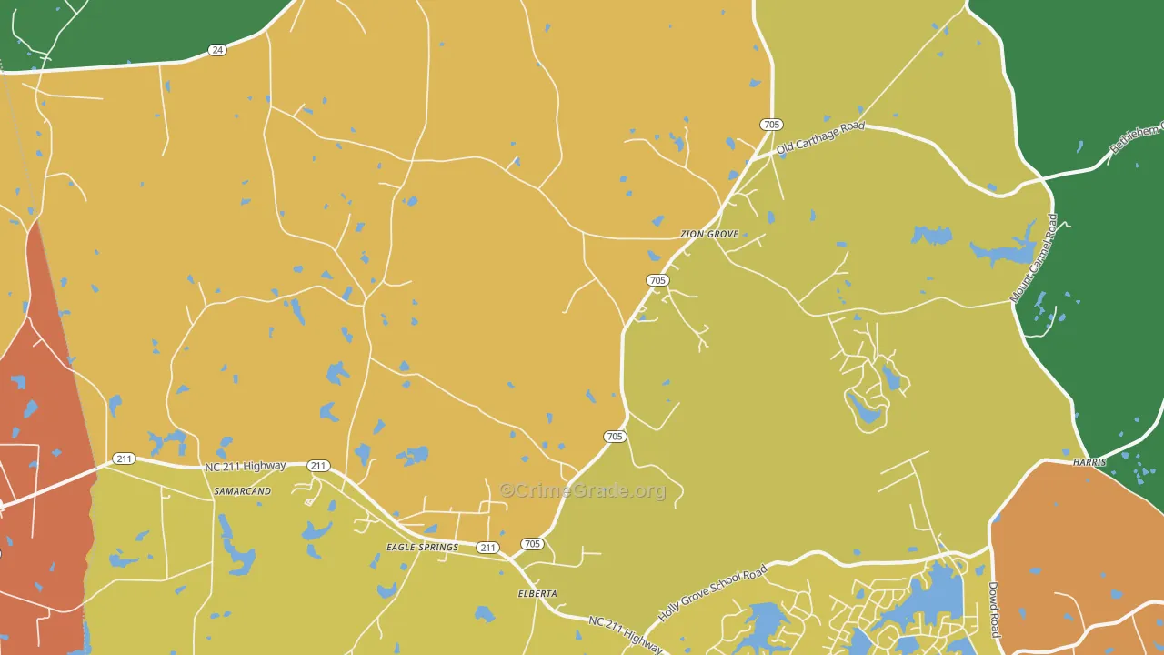 Eagle Springs, NC Map of Theft Rates
