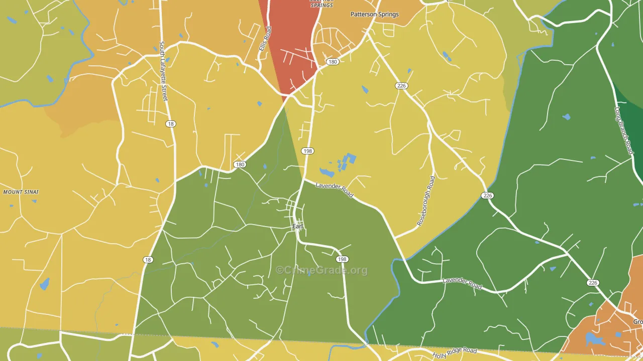 Earl, NC Map of Theft Rates