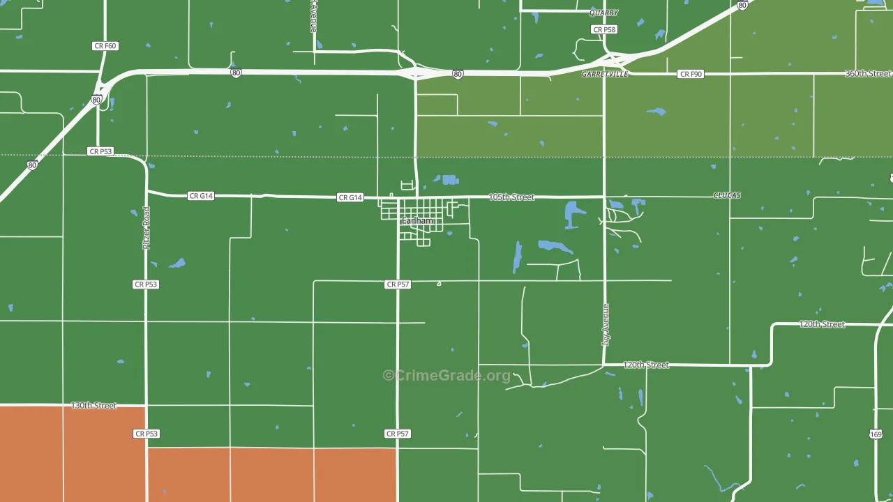 Earlham, IA Map of Theft Rates