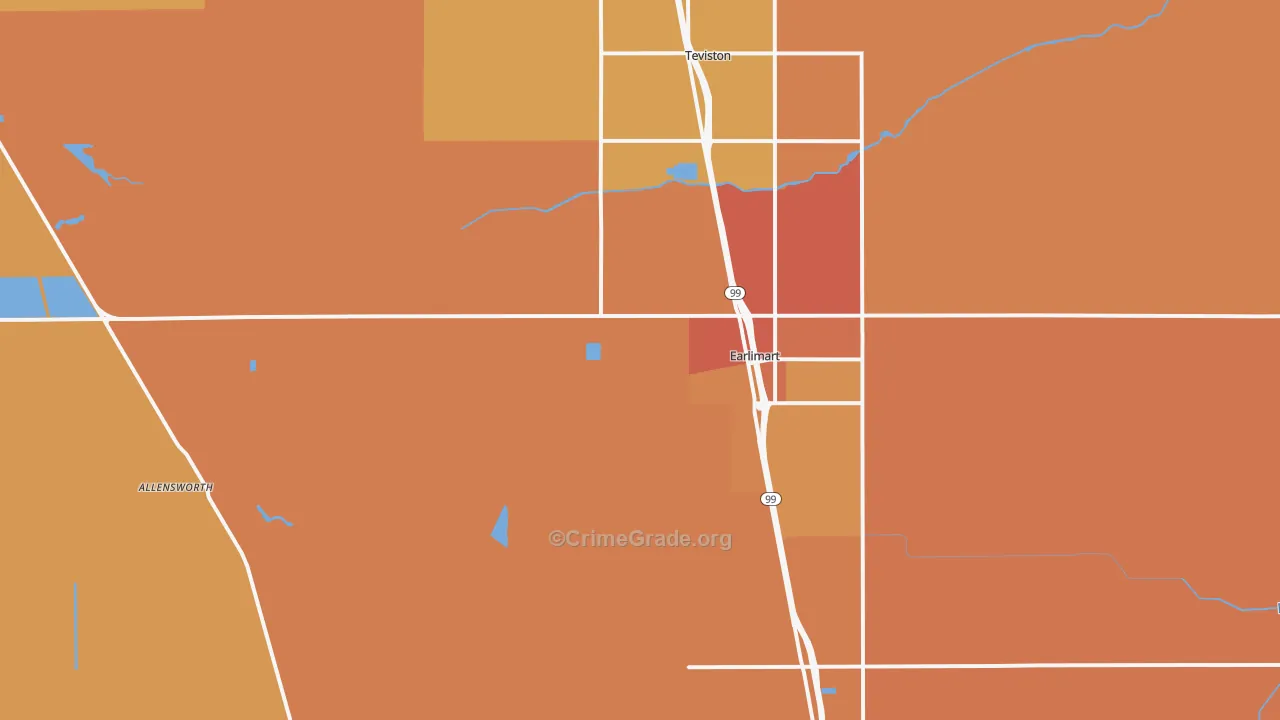 Earlimart, CA Map of Theft Rates
