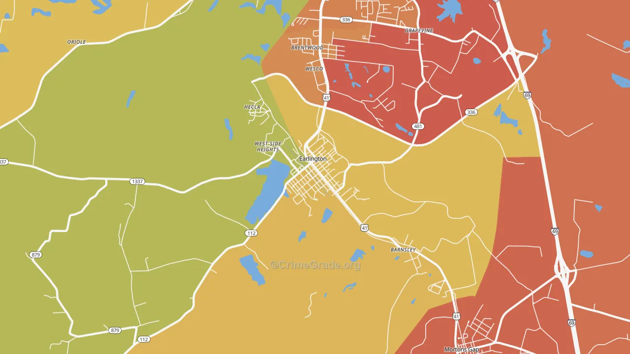 Earlington, KY Map of Theft Rates