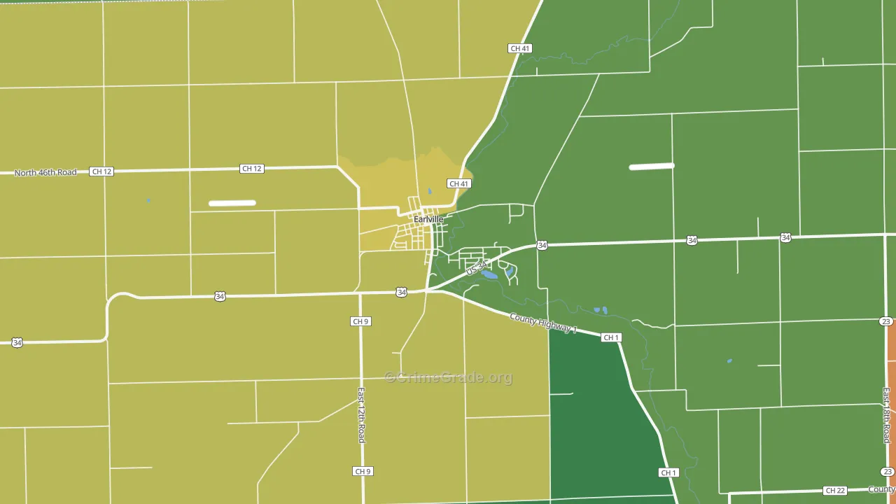 Earlville, IL Map of Theft Rates