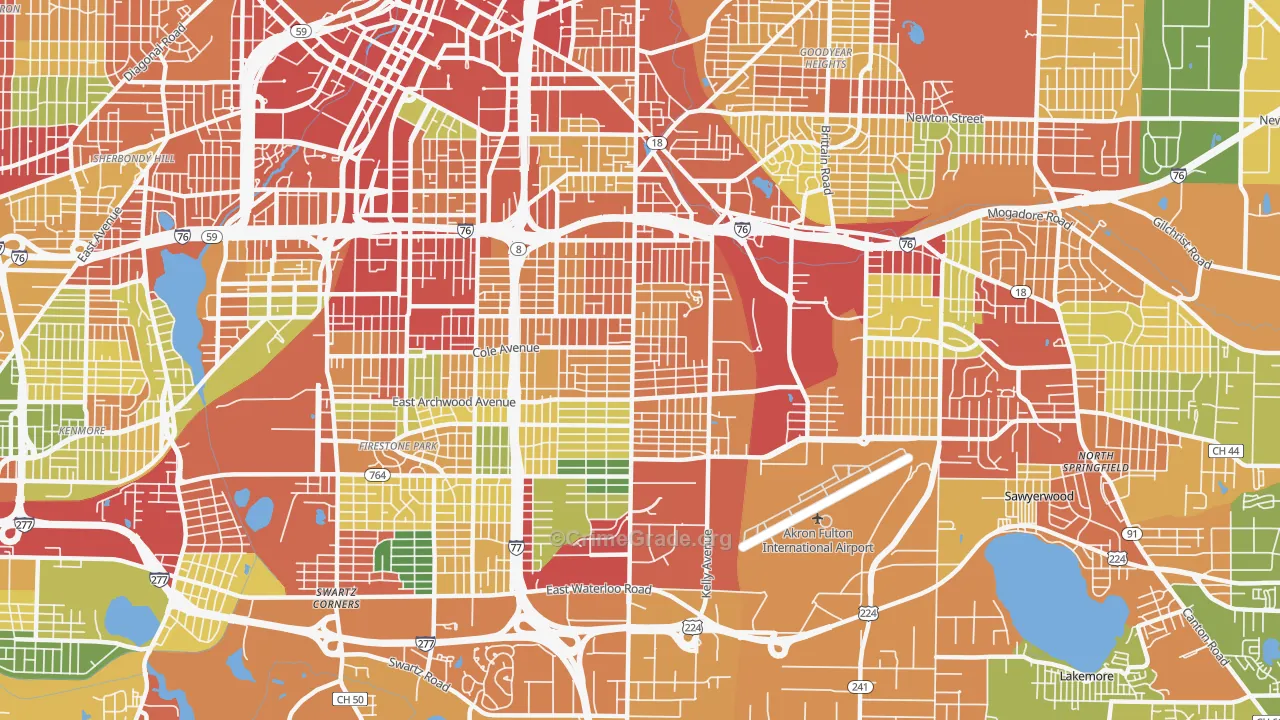 East Akron, Akron, OH Map of Theft Rates