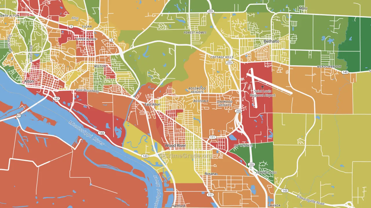 East Alton, IL Map of Theft Rates
