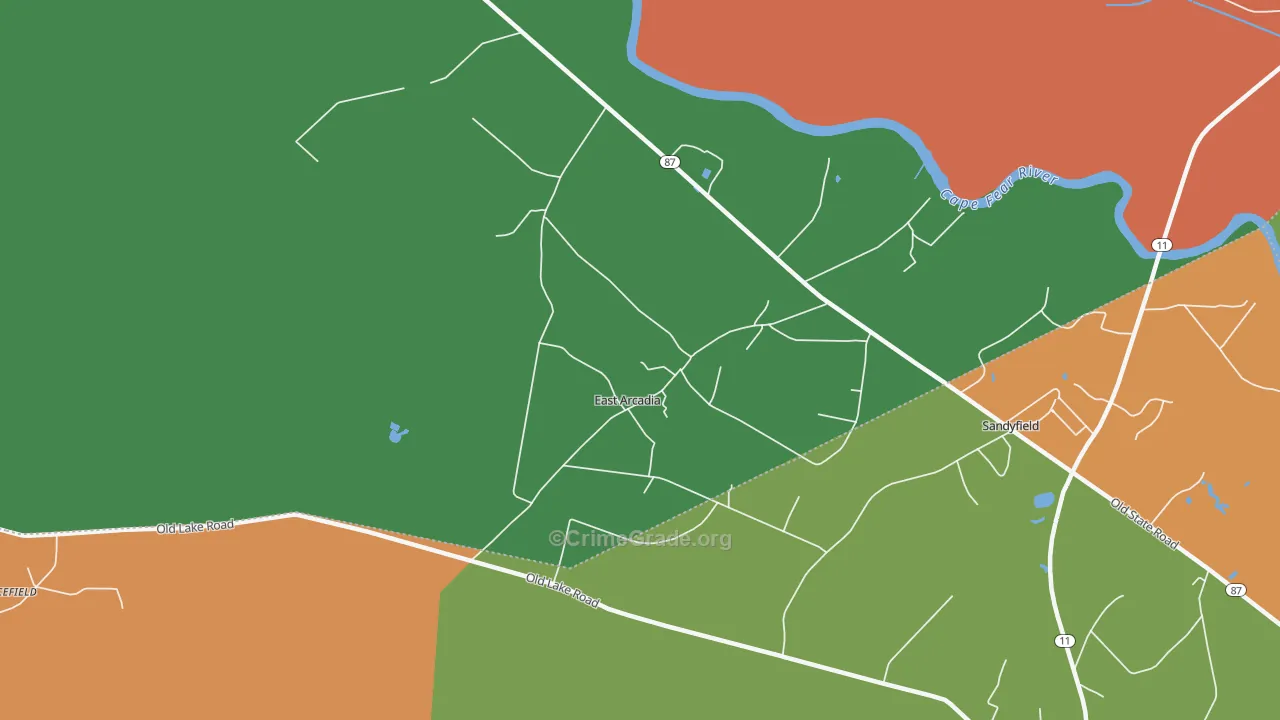 East Arcadia, NC Map of Theft Rates