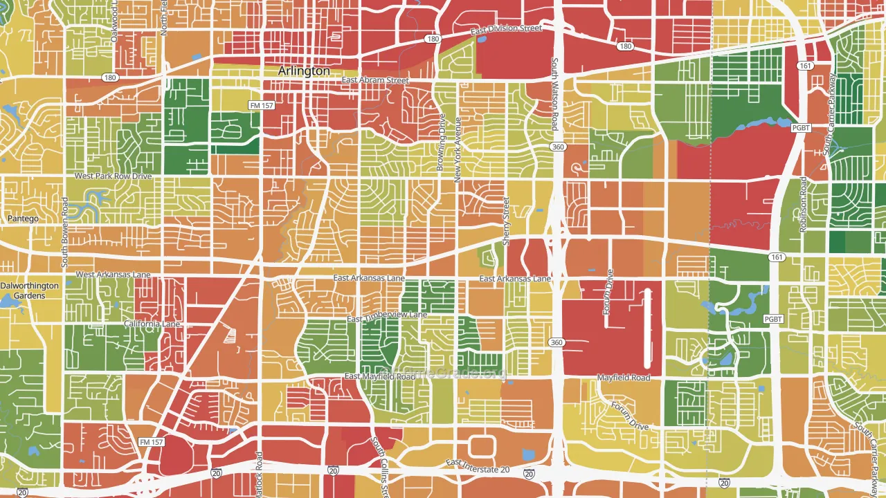 East Arlington, Arlington, TX Map of Theft Rates