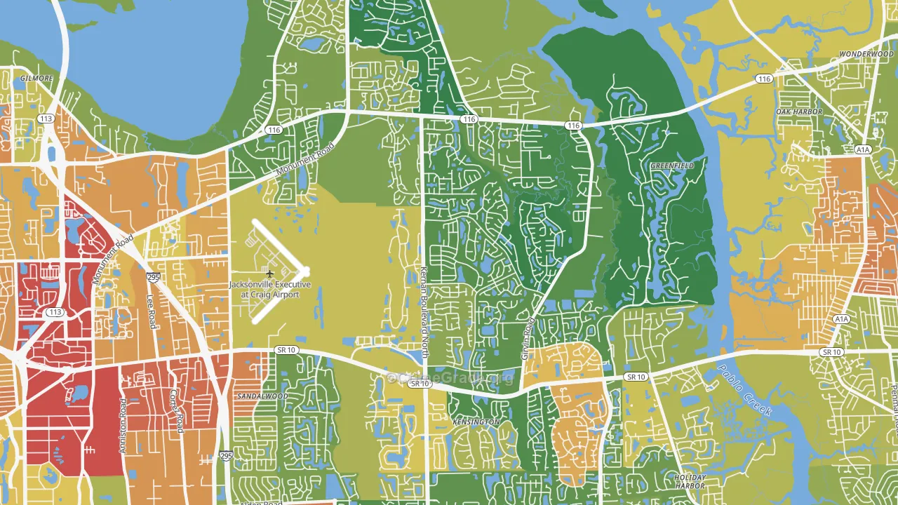 East Arlington, Jacksonville, FL Map of Theft Rates