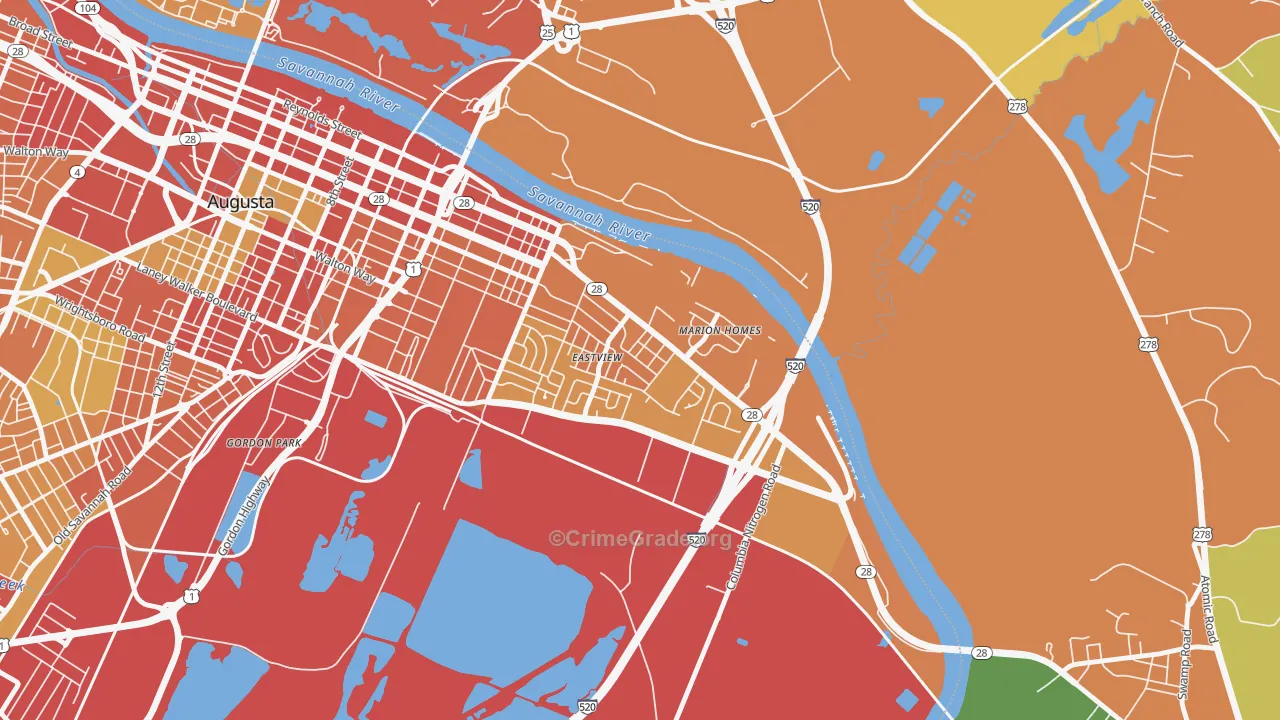 East Augusta, Augusta, GA Map of Theft Rates