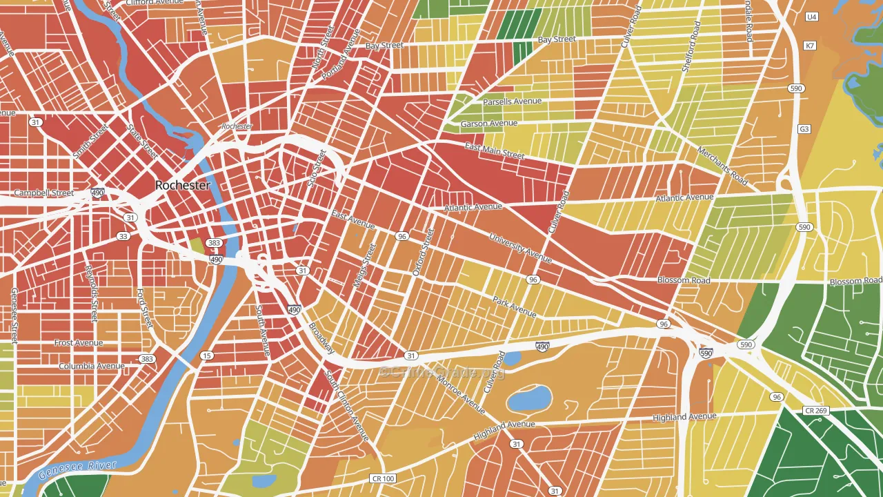 East Avenue, Rochester, NY Map of Theft Rates