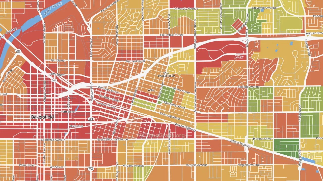 East Bakersfield, Bakersfield, CA Map of Theft Rates