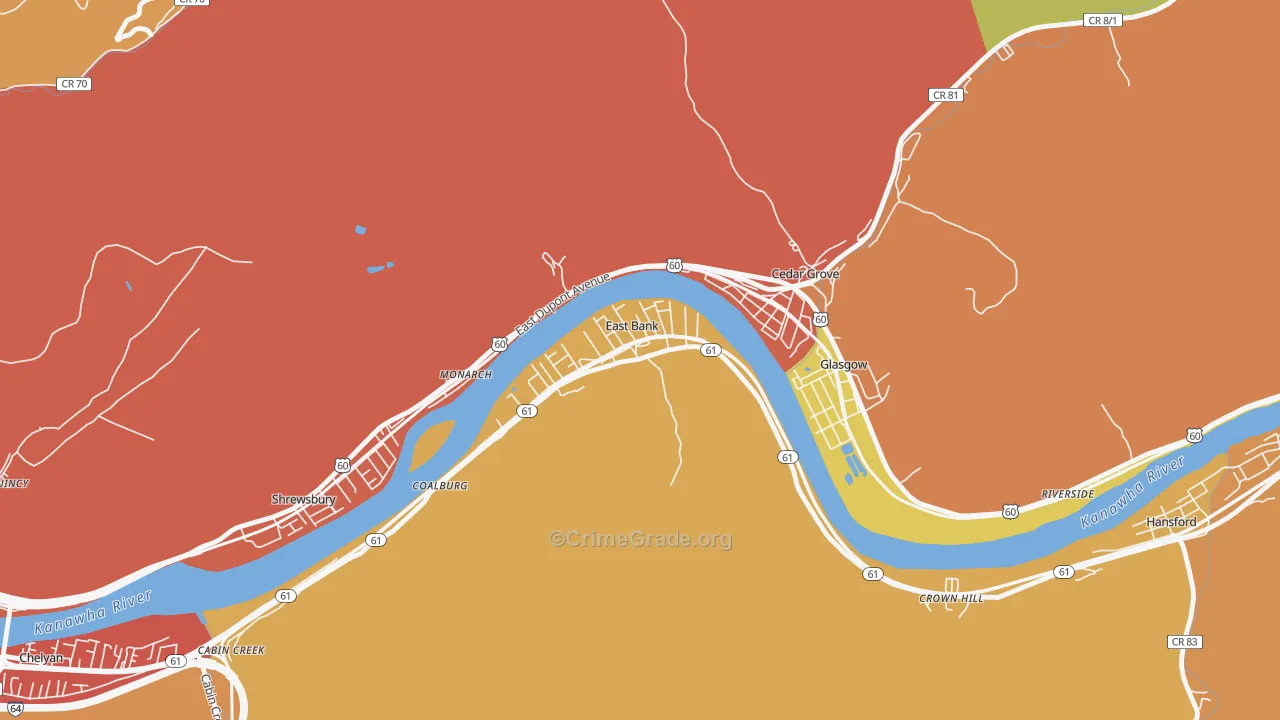 East Bank, WV Map of Theft Rates