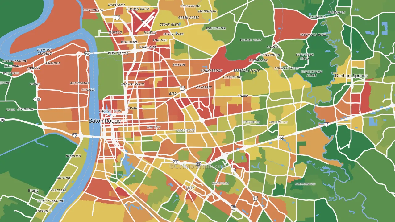 East Baton Rouge Parish, LA Map of Theft Rates