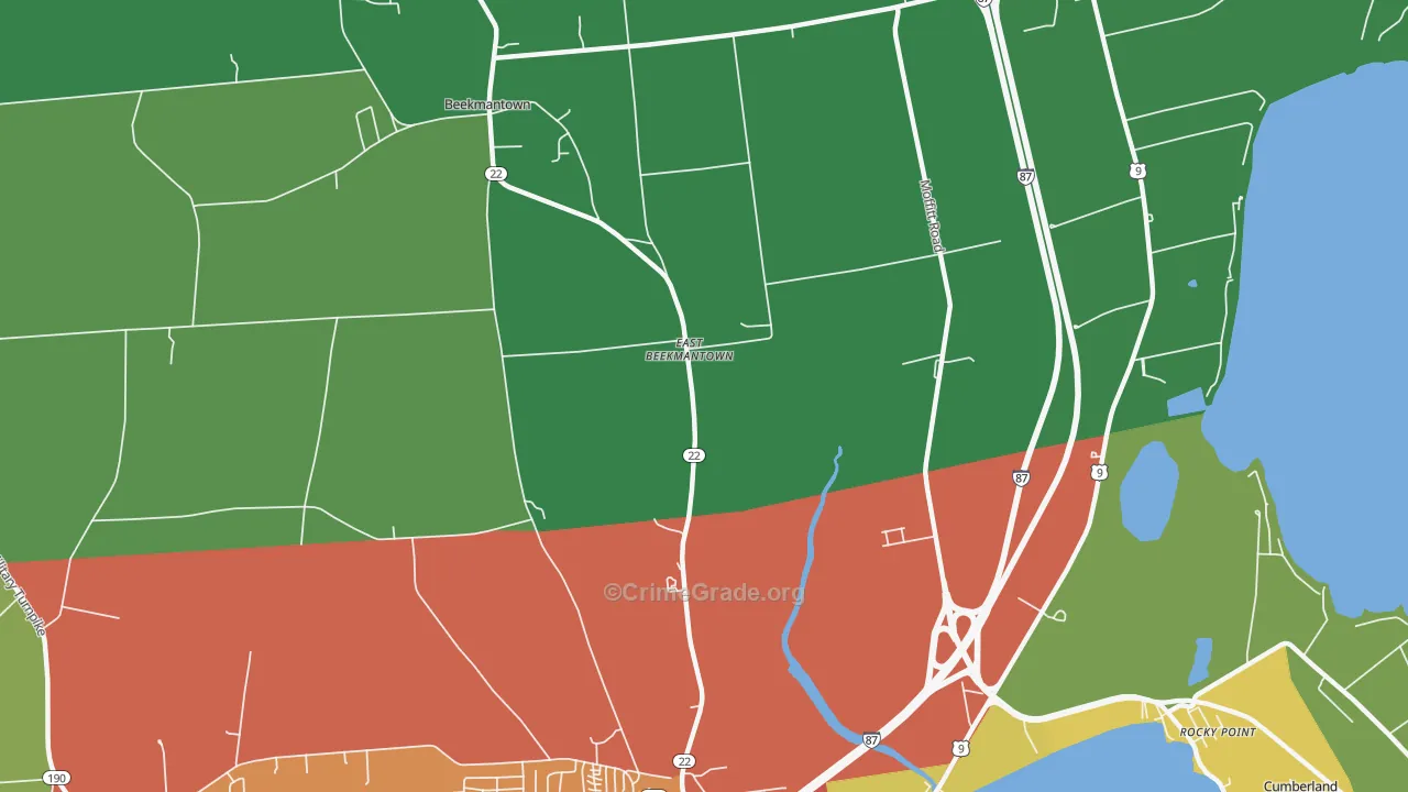 East Beekmantown, NY Map of Theft Rates