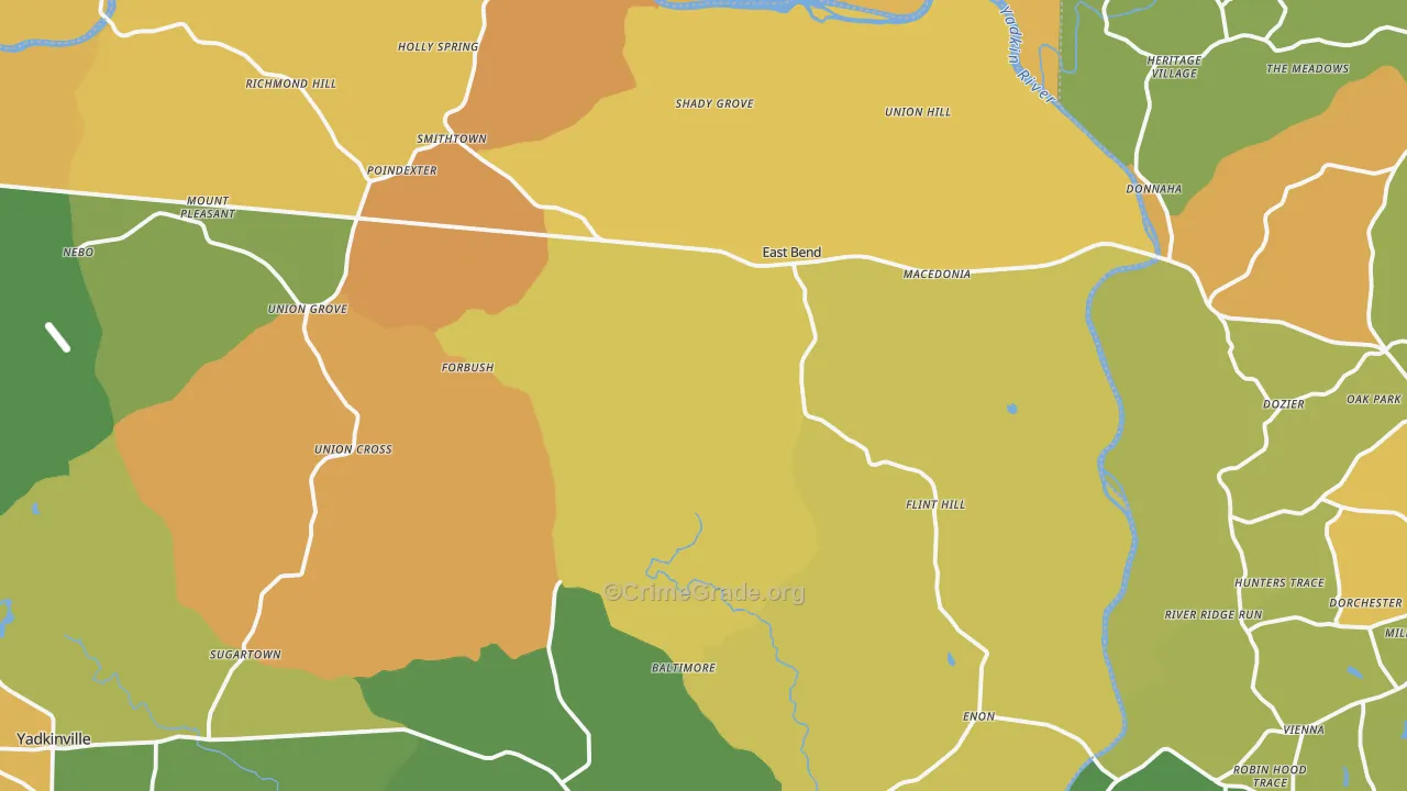 East Bend, NC Map of Theft Rates