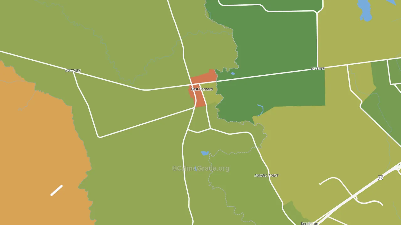 East Bernard, TX Map of Theft Rates